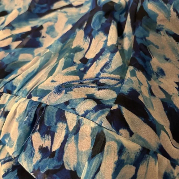 BADGLEY MISCHKA Blue Floral Print Halter Chiffon Maxi Shirt-Dress Gown 20 US